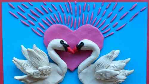Valentine karta „Labutě“ (aplikace z plastelíny)